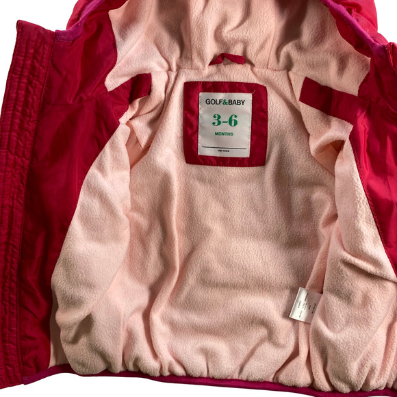 Golf & Baby Girl's Hot Pink Puffer Jacket with 3D Ears 3-6 months - Picture 5 of 7
